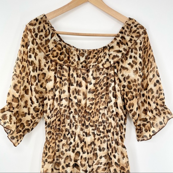 Off Shoulder Leopard, Casual Ruffle Sundress - Picture 2 of 13